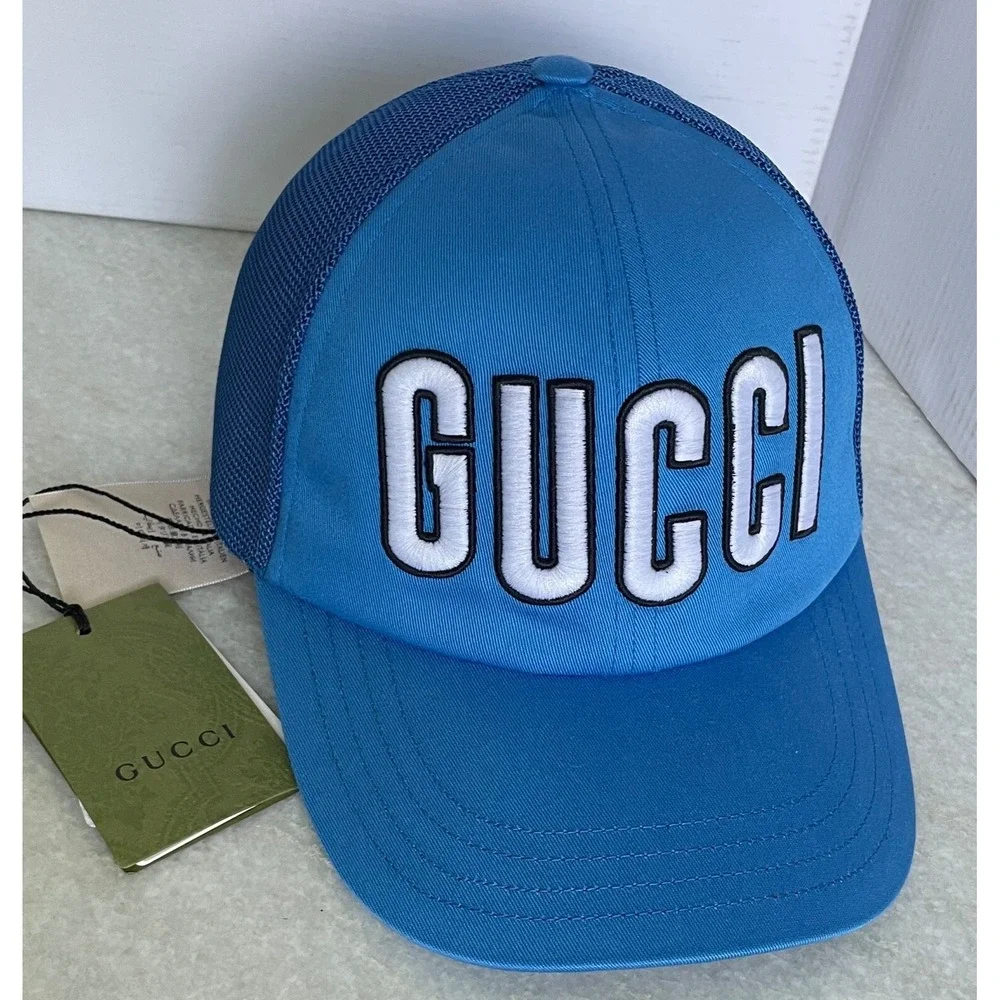 NWT Gucci Logo Blue Baseball Hat Size M